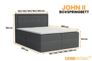JOHN II 120x200 Poso 60/Paros 6 Dunkelgrau Boxspringbett mit Bettkasten Deine Möbel