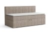 Gestoffeerde zitbank in beige met cord-structuur en witte topper.