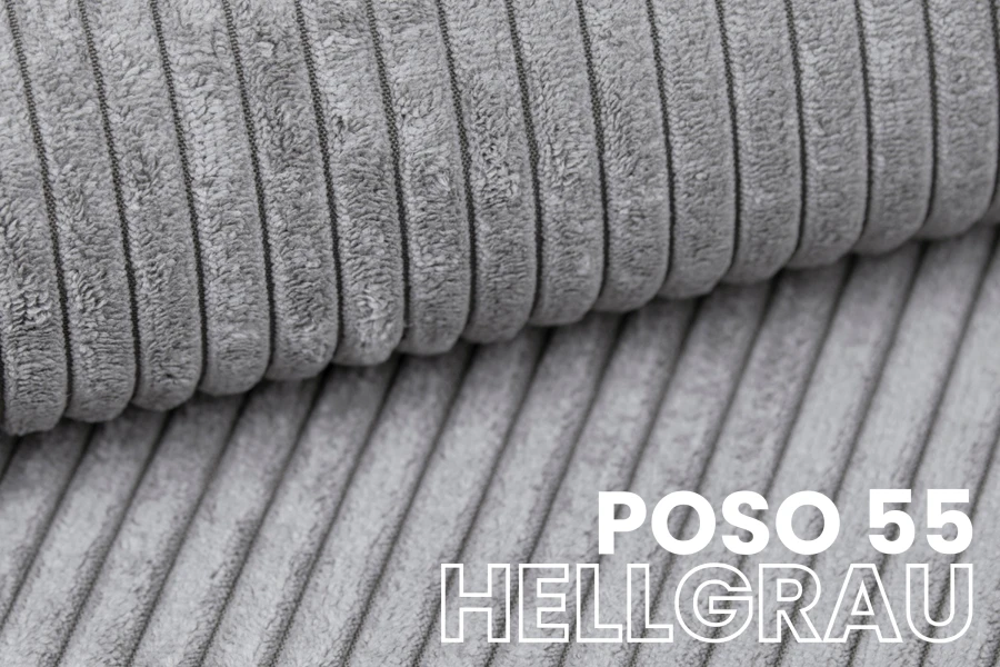 Close-up of the light grey Poso 55 corduroy fabric for high-quality furniture