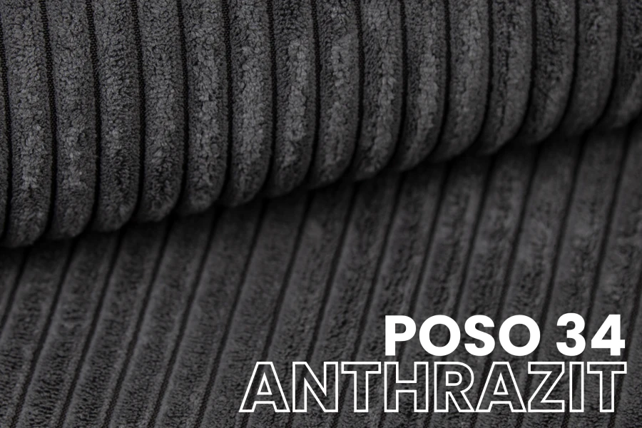 Gestructureerde cordstof POSO 34 in antraciet – Detailaanzicht van de robuuste meubelstof.