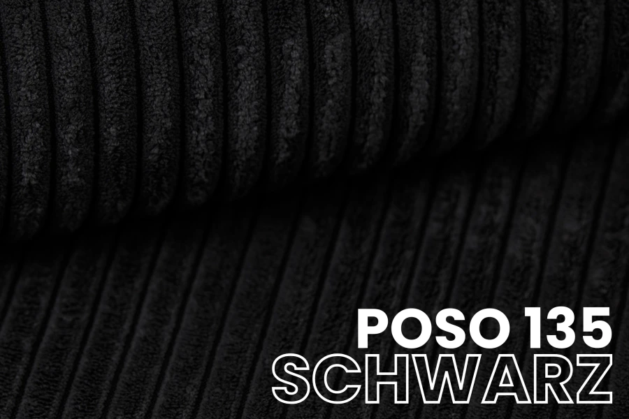 Elegante cordstof POSO 135 in zwart – Detailopname van de geribbelde textielstructuur.