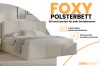 Infografik zum Foxy Polsterbett: Stauraum durch Bettkästen und große Farbauswahl.