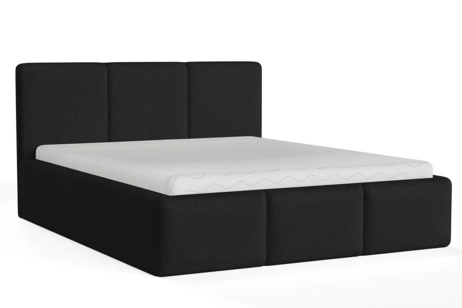 Modernes schwarzes Polsterbett mit Matratze, elegantes Design für das Schlafzimmer.