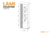 Dimensional sketch of the LAMI display cabinet 02 with load capacity of the glass and wooden shelves in kg.