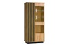 High-quality display cabinet in oak finish with striking black slats and lighting.