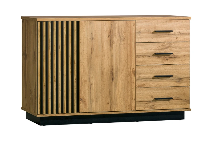 Lami Kommode 06 mit Lamellen-Design, einer Tür und vier praktischen Schubladen.