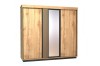 Moderner Kleiderschrank Lami in Eiche-Optik mit Spiegeltür und schwarzen Lamellen-Akzenten.