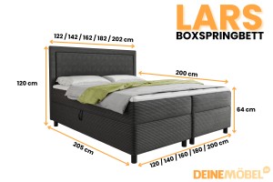 LARS 200x200 Poso 34/Kronos 34 Anthrazit Boxspringbett mit Bettkasten Deine Möbel