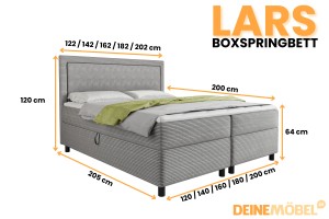 LARS 200x200 Poso 55/Paros 5 Hellgrau Boxspringbett mit Bettkasten Deine Möbel