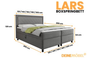 LARS 140x200 Poso 60/Paros 6 Dunkelgrau Boxspringbett mit Bettkasten Deine Möbel