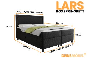 LARS 160x200 Poso 135/Kronos 7 Schwarz Boxspringbett mit Bettkasten Deine Möbel