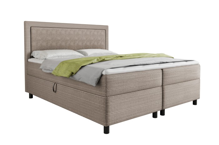 Boxspringbett Lars in Beige mit strukturiertem Poso Stoffbezug.