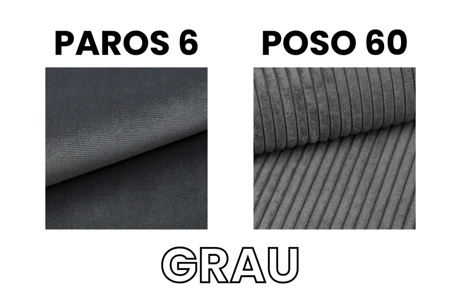 Stoffproben Paros 6 und Poso 60 in Grau: Glatt- und Cord-Stoff für Polstermöbel.