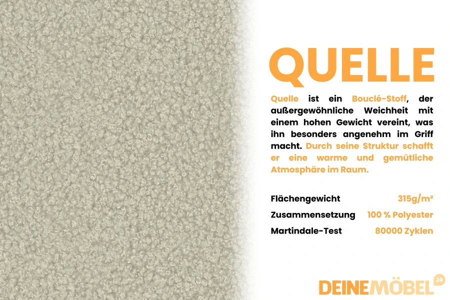 Eigenschaften Bouclé-Stoff Quelle: 100% Polyester und 80.000 Martindale.