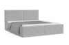 Hellgraues Boxspringbett mit Cord-Bezug, freigestellt auf weißem Hintergrund.