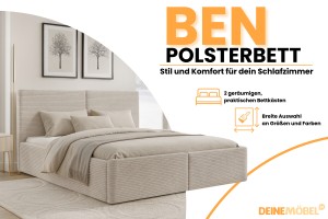 BEN Polsterbett in Cord, Bouclé & Samt, inkl. Lattenrost und Bettkasten Deine Möbel 