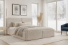 Gemütliches Schlafzimmer mit dem Polsterbett Ben im modernen Cord-Design in Beige.