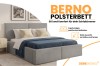 Infografik zum Polsterbett Berno mit Details zu den zwei geräumigen Bettkästen und Farbauswahl.