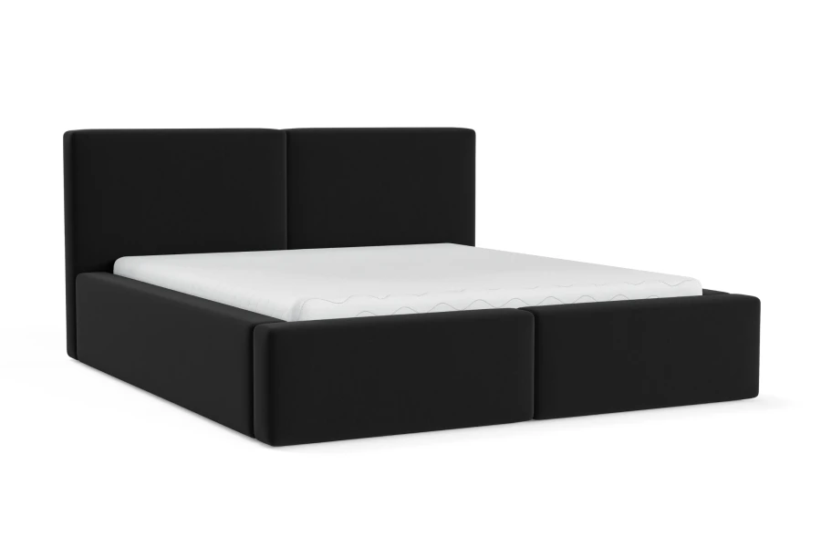Elegantes Polsterbett Berno in Schwarz mit Samtbezug Magic Velvet vor weißem Hintergrund.