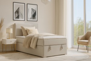 DAGA MINI 120x200 Poso 100/Paros 1 Ecru Boxspringbett mit Bettkasten und einer durchgehenden Matratze Deine Möbel