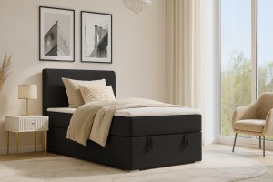 DAGA MINI 120x200 Poso 135/Kronos 7 Schwarz Boxspringbett mit Bettkasten und einer durchgehenden Matratze Deine Möbel