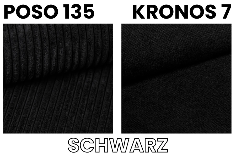Stoffmuster für Boxspringbetten: Poso 135 Cord und Kronos 7 Stoffe in Schwarz.