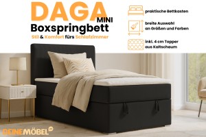 DAGA MINI 120x200 Poso 135/Kronos 7 Schwarz Boxspringbett mit Bettkasten und einer durchgehenden Matratze Deine Möbel