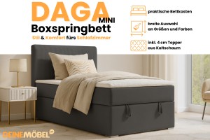 DAGA MINI 120x200 Poso 34/Kronos 34 Anthrazit Boxspringbett mit Bettkasten und einer durchgehenden Matratze Deine Möbel