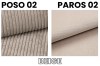 Stoffproben in Beige: POSO 02 Cordstruktur und PAROS 02 glatter Polsterstoff.