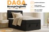 Schwarzes Boxspringbett Daga Mini im Schlafzimmer mit Kaltschaum-Topper und Bettkasten.
