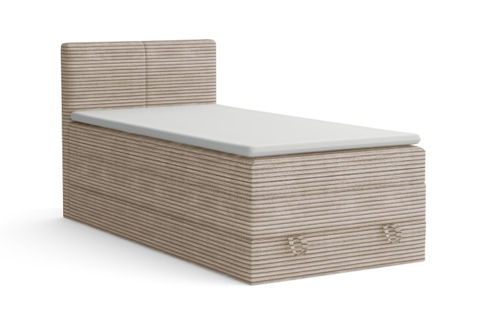 Stilvolles Einzel-Boxspringbett NADIA in Beige mit markanter Cord-Struktur und Kopfteil.