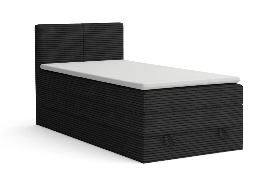 Boxspringbett Einzelbett in Anthrazit mit Cord-Bezug POSO 135 auf weißem Hintergrund.