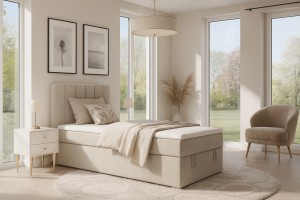 DAVID MINI 100x200 Paros 1 Ecru Boxspringbett mit Bettkasten und einer durchgehenden Matratze Deine Möbel