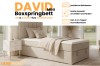 David Mini Boxspringbett in Beige mit Bettkasten und Kaltschaum-Topper für das Schlafzimmer.