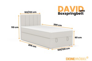 DAVID MINI 100x200 Paros 1 Ecru Boxspringbett mit Bettkasten und einer durchgehenden Matratze Deine Möbel