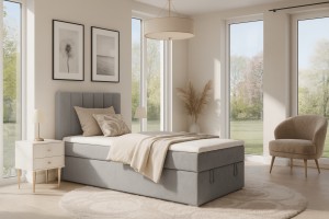 DAVID MINI 100x200 Paros 5 Hellgrau Boxspringbett mit Bettkasten und einer durchgehenden Matratze Deine Möbel