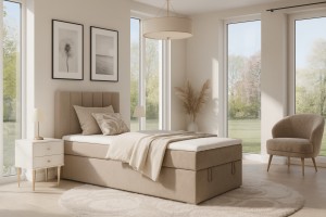 DAVID MINI 100x200 Paros 2 Beige Boxspringbett mit Bettkasten und einer durchgehenden Matratze Deine Möbel