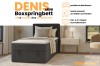 Einzel-Boxspringbett Denis Mini in Grau mit Bettkasten und Kaltschaum-Topper im Schlafzimmer.