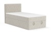 Beiges Boxspringbett Denis Mini mit Cord-Stoffbezug und gepolstertem Kopfteil.