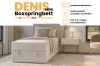 Stilvolles Denis Mini Boxspringbett im Schlafzimmer mit Info zu Topper und Stauraum.