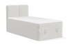 Freigestelltes weißes Boxspringbett mit flauschigem Teddy-Stoffbezug.