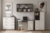 Modernes Jugendzimmer-Set in Anthrazit und Weiß mit Schreibtisch, Kommode, Kleiderschrank und Wandregal.