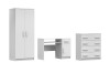 Komplettes Kinderzimmer-Set ganz in Weiß: Schrank, Schreibtisch und Kommode mit 4 Schubladen.