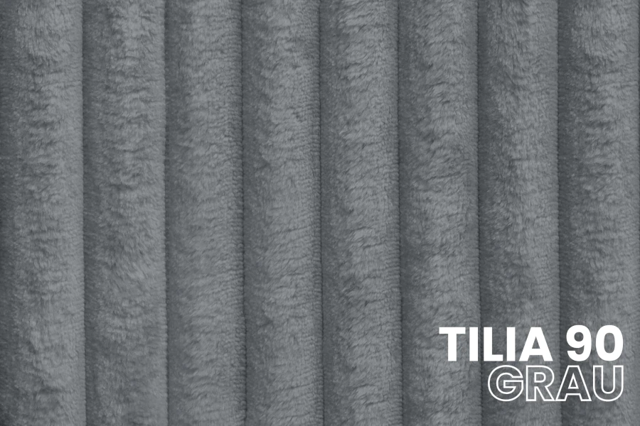 Stoffmuster Tilia 90 in Grau: Weiche Rippenstruktur für Polstermöbel.
