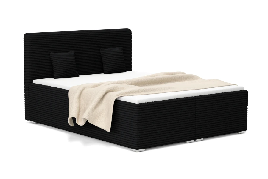 Schwarzes Polsterbett in eleganter Cord-Optik für das Schlafzimmer.