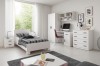 Modernes weißes Jugendzimmer-Set mit Bett, Schreibtisch und Kleiderschrank für Teenager.