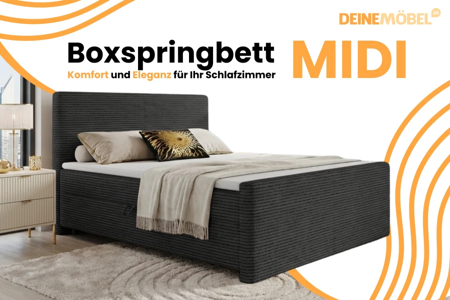 Boxspringbed MIDI in antraciet – Elegant design en comfort voor uw slaapkamer.
