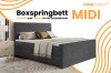 Werbegrafik: Boxspringbett MIDI von DEINEMÖBEL24 – Komfort und Eleganz fürs Schlafzimmer.