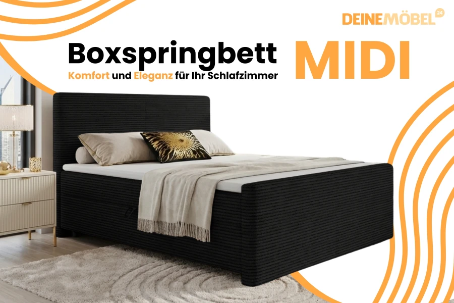 Advertentieafbeelding voor het boxspringbed MIDI van JouwMeubels24 in het zwart.