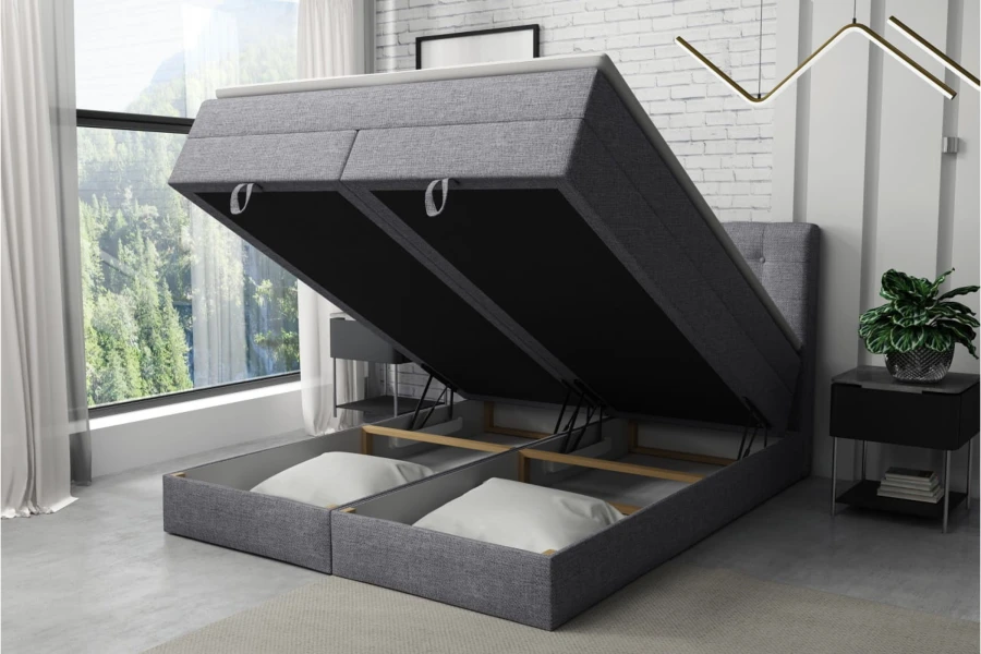 Verno Boxspringbett mit zwei geöffneten, geräumigen Bettkästen